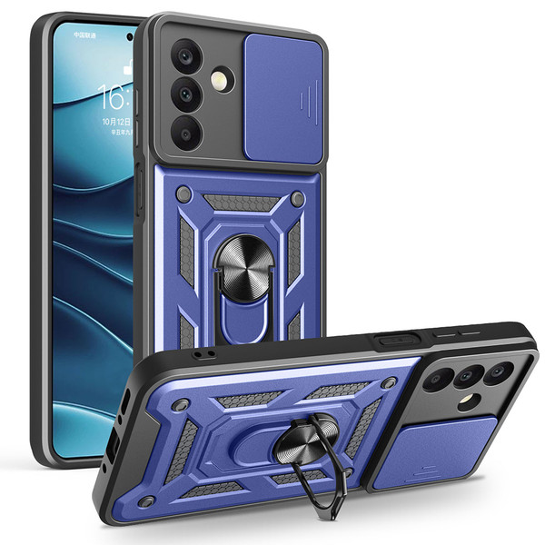 Başkenttekno Samsung Galaxy A26 Kılıf Magnetik Standlı Kamera Korumalı Sürgülü Vega Kapak Mavi