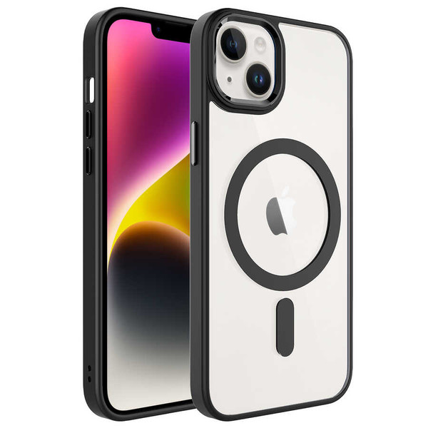 Başkenttekno iPhone 14 Kılıf Wireless Şarj Özellikli Krom Magsafe Silikon Kapak Siyah