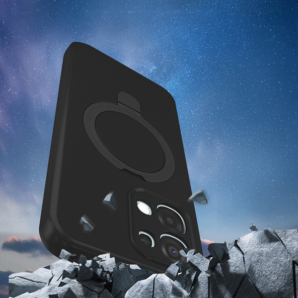 Başkenttekno Oppo A6 Pro Kılıf Uyumlu Magsafe Şarj Özellikli Standlı Halka Yüzüklü Samara Kılıf Kapak Siyah
