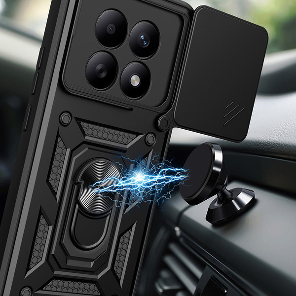 Başkenttekno Xiaomi Redmi Note 15 4G Zırhlı Yüzüklü Standlı Sürgülü Kamera Korumalı Telefon Kılıfı Siyah