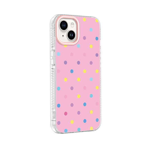 Başkenttekno iPhone 15 Airbag Korumalı Darbe Emici Puantiye Desenli Potik Sert PC Arka Kapak Pembe