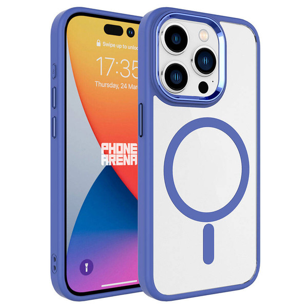 Başkenttekno iPhone 15 Pro Kılıf Wireless Şarj Özellikli Krom Magsafe Silikon Kapak Kılıf Mavi
