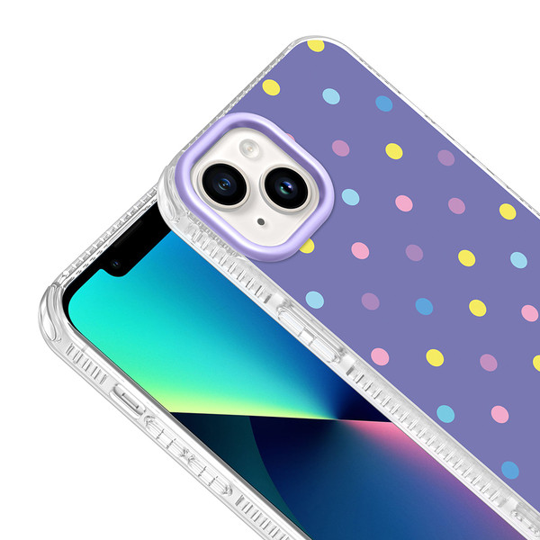 Başkenttekno iPhone 14 Airbag Korumalı Darbe Emici Puantiye Desenli Potik Sert PC Arka Kapak Lila