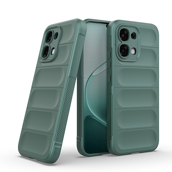Başkenttekno Oppo A6 Pro Kılıf Esnek TPU Oyuklu Arka Yüzey Tasarımlı Etnik Silikon Kapak Koyu Yeşil