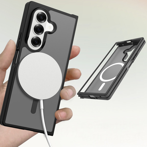 Başkenttekno Samsung Galaxy Z Fold 7 Uyumlu MagSafe Özellikli Kamera Korumalı Mat Lunex Silikon Kılıf Siyah