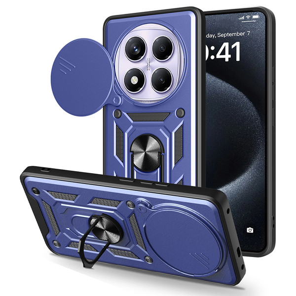 Başkenttekno Xiaomi Redmi Note 14 Pro 4G Kılıf Magnetik Standlı Kamera Korumalı Sürgülü Vega Kapak Mavi