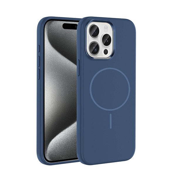 Başkenttekno iPhone 15 Pro Max Manyetik MagSafe Şarj Metal Kamera Korumalı Edi Silikon Soft Silikon Kılıf Lacivert