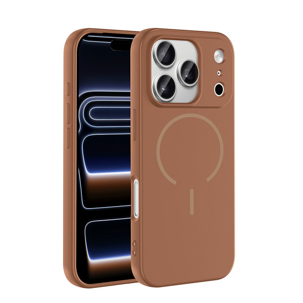 Başkenttekno iPhone 17 Pro Kılıf Meta Lansman Magsafe Kamera Korumalı içi Kadife Yumuşak Renkli Süet Silikon Kahverengi