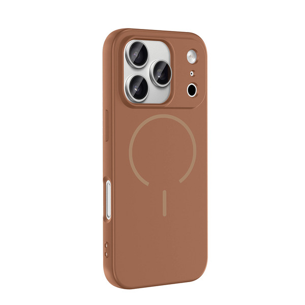 Başkenttekno iPhone 17 Pro Kılıf Meta Lansman Magsafe Kamera Korumalı içi Kadife Yumuşak Renkli Süet Silikon Kahverengi