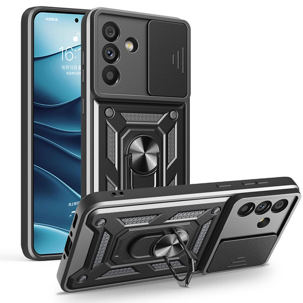 Başkenttekno Samsung Galaxy A56 Kılıf Magnetik Standlı Kamera Korumalı Sürgülü Vega Kapak Siyah