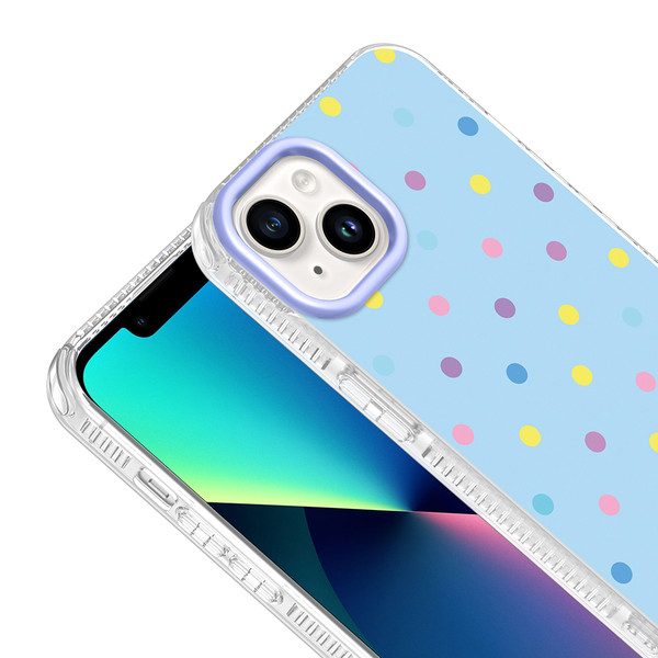 Başkenttekno iPhone 14 Airbag Korumalı Darbe Emici Puantiye Desenli Potik Sert PC Arka Kapak Mavi