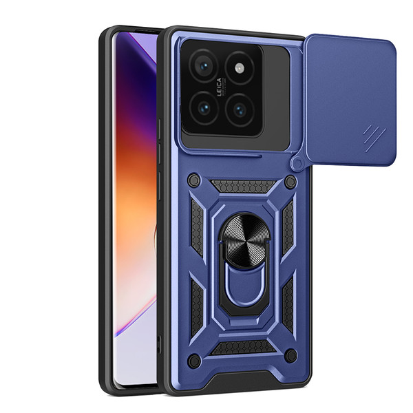Başkenttekno Xiaomi 14T Kılıf Magnetik Standlı Kamera Korumalı Sürgülü Vega Kapak Mavi