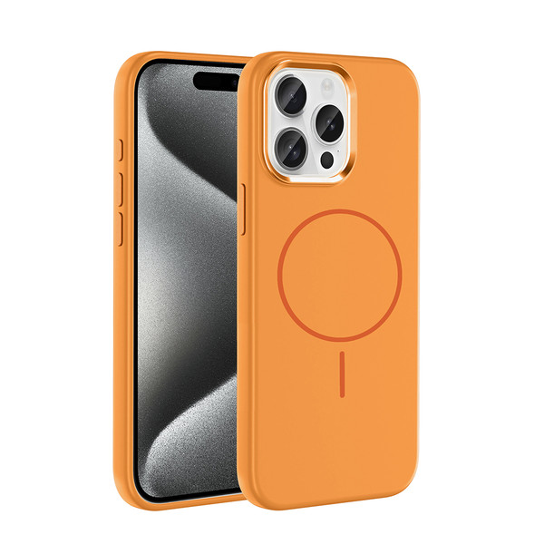 Başkenttekno iPhone 15 Pro Max Manyetik MagSafe Şarj Metal Kamera Korumalı Edi Silikon Soft Silikon Kılıf Turuncu