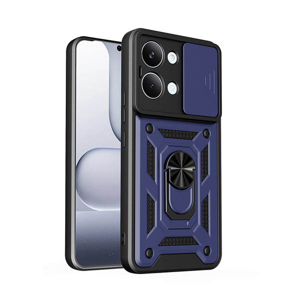 Başkenttekno Xiaomi Poco X8 Pro Max Zırhlı Yüzüklü Standlı Sürgülü Kamera Korumalı Telefon Kılıfı Mavi