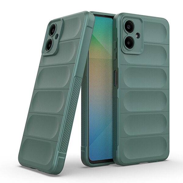 Başkenttekno Samsung Galaxy A07 Kılıf Esnek TPU Oyuklu Arka Yüzey Tasarımlı Etnik Silikon Kapak Koyu Yeşil