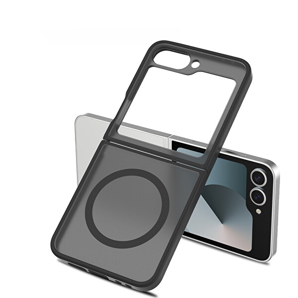 Başkenttekno Samsung Galaxy Z Flip 7 FE Uyumlu MagSafe Özellikli Kamera Korumalı Mat Lunex Silikon Kılıf Siyah