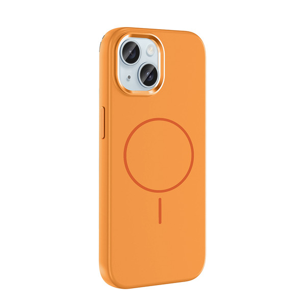 Başkenttekno iPhone 14 Kılıf Kablosuz Şarj Özellikli Metal Kamera Çerçeveli Edi Silikon Kapak Turuncu