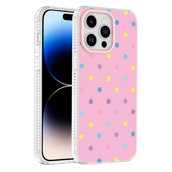 Başkenttekno iPhone 14 Pro Max Airbag Korumalı Darbe Emici Puantiye Desenli Potik Sert PC Arka Kapak Pembe