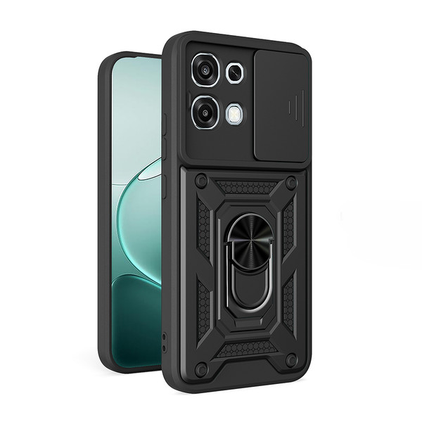 Başkenttekno Oppo A6 Pro Kılıf Magnetik Standlı Kamera Korumalı Zore Sürgülü Vega Kapak Siyah