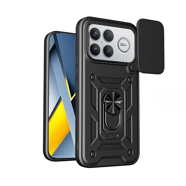 Başkenttekno Xiaomi Poco F8 Ultra Zırhlı Yüzüklü Standlı Sürgülü Kamera Korumalı Telefon Kılıfı Siyah