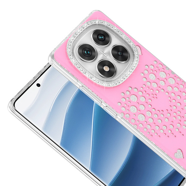 Başkenttekno Xiaomi Redmi Note 14 Pro 4G Uyumlu Kalpli Işıltılı Damla Taşlı Şeffaf Kenarlı Rivas Telefon Kılıf Pembe