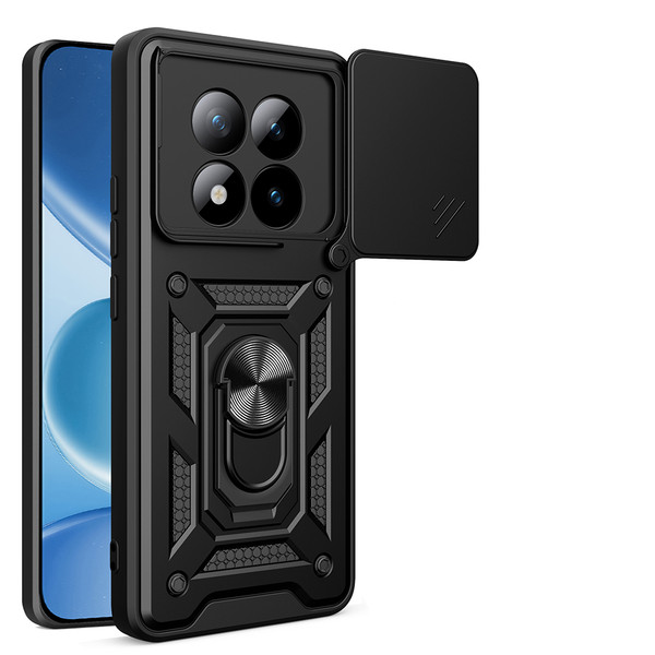 Başkenttekno Xiaomi Redmi Note 15 Pro Plus Zırhlı Yüzüklü Standlı Sürgülü Kamera Korumalı Telefon Kılıfı Siyah
