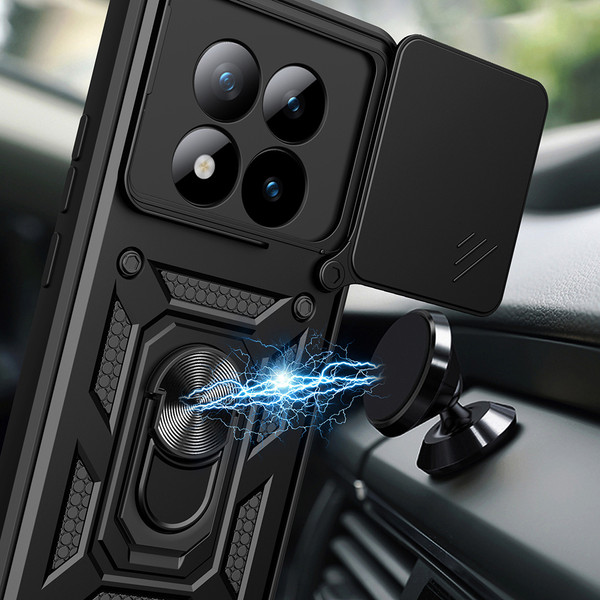 Başkenttekno Xiaomi Redmi Note 15 Pro Plus Zırhlı Yüzüklü Standlı Sürgülü Kamera Korumalı Telefon Kılıfı Siyah