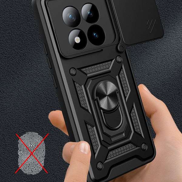 Başkenttekno Xiaomi Redmi Note 15 Pro Plus Zırhlı Yüzüklü Standlı Sürgülü Kamera Korumalı Telefon Kılıfı Siyah