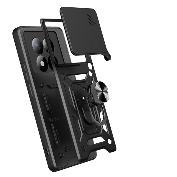 Başkenttekno Xiaomi Redmi Note 15 Pro Plus Zırhlı Yüzüklü Standlı Sürgülü Kamera Korumalı Telefon Kılıfı Siyah