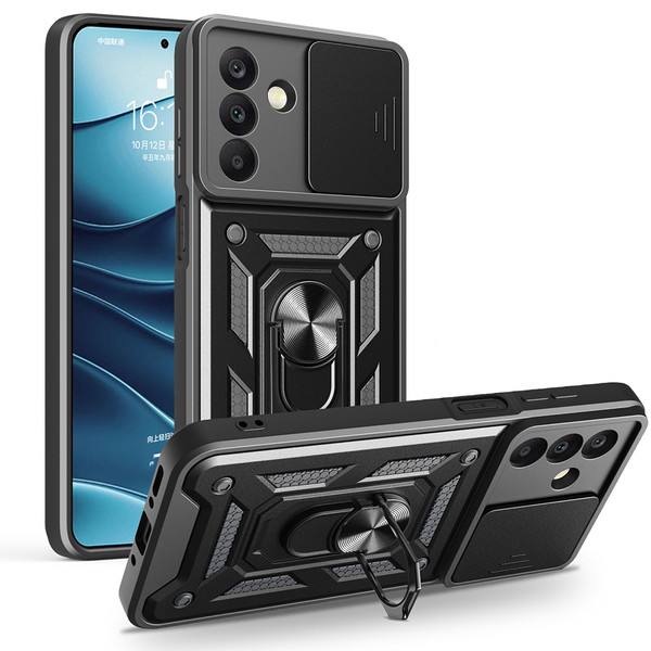 Başkenttekno Samsung Galaxy A26 Kılıf Magnetik Standlı Kamera Korumalı Sürgülü Vega Kapak Siyah