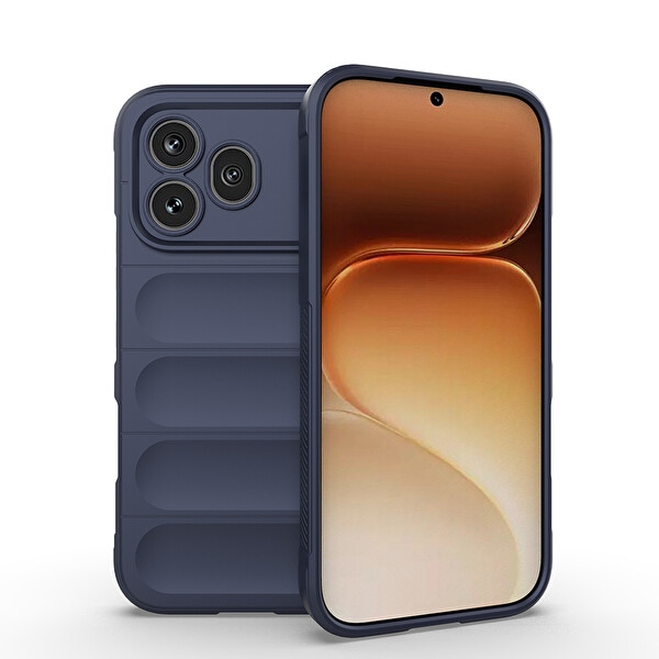 Başkenttekno Honor 600 Pro 5G Kılıf Esnek TPU Oyuklu Arka Yüzey Tasarımlı Etnik Silikon Kapak Lacivert
