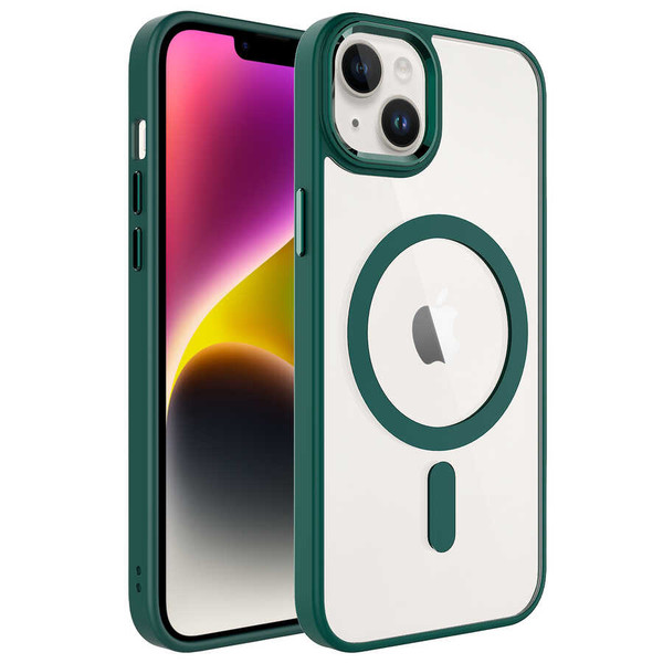 Başkenttekno iPhone 14 Kılıf Wireless Şarj Özellikli Krom Magsafe Silikon Kapak Koyu Yeşil