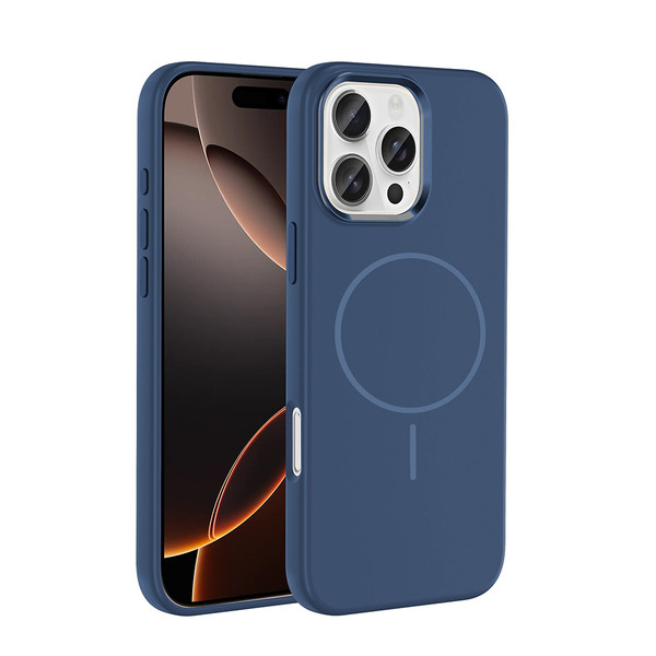 Başkenttekno iPhone 16 Pro Max Manyetik MagSafe Şarj Metal Kamera Korumalı Edi Silikon Soft Silikon Kılıf Lacivert