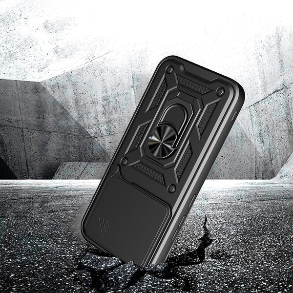 Başkenttekno Xiaomi Poco F8 Pro Kılıf Magnetik Standlı Kamera Korumalı Zore Sürgülü Vega Kapak Siyah