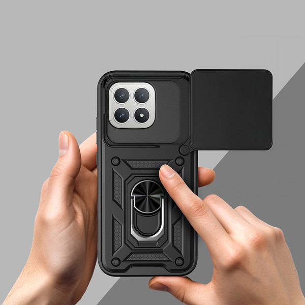 Başkenttekno Xiaomi Poco F8 Pro Kılıf Magnetik Standlı Kamera Korumalı Zore Sürgülü Vega Kapak Siyah