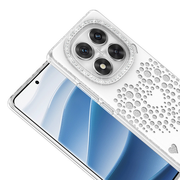 Başkenttekno Xiaomi Redmi Note 14 Pro 4G Uyumlu Kalpli Işıltılı Damla Taşlı Şeffaf Kenarlı Rivas Telefon Kılıf Beyaz