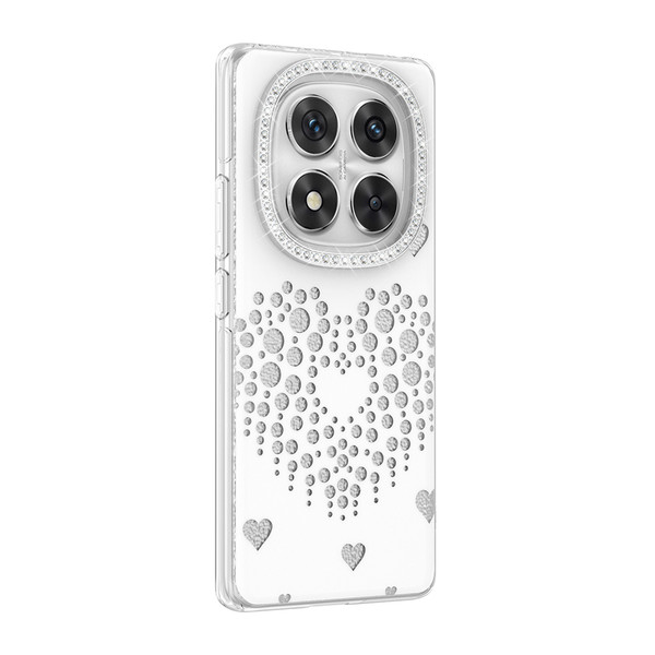 Başkenttekno Xiaomi Redmi Note 14 Pro 4G Uyumlu Kalpli Işıltılı Damla Taşlı Şeffaf Kenarlı Rivas Telefon Kılıf Beyaz