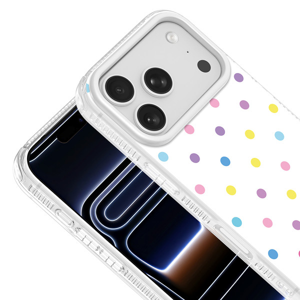 Başkenttekno iPhone 18 Pro Max Airbag Korumalı Darbe Emici Puantiye Desenli Potik Sert PC Arka Kapak Beyaz