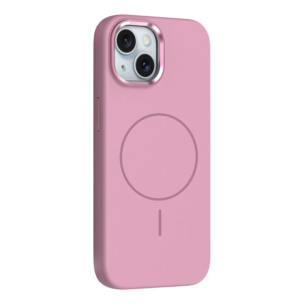 Başkenttekno iPhone 14 Kılıf Kablosuz Şarj Özellikli Metal Kamera Çerçeveli Edi Silikon Kapak Pembe