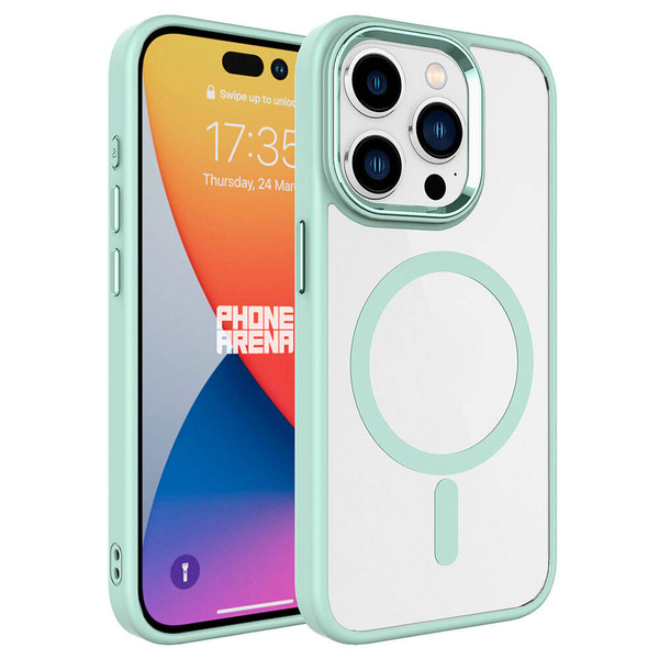 Başkenttekno iPhone 15 Pro Kılıf Wireless Şarj Özellikli Krom Magsafe Silikon Kapak Kılıf Yeşil