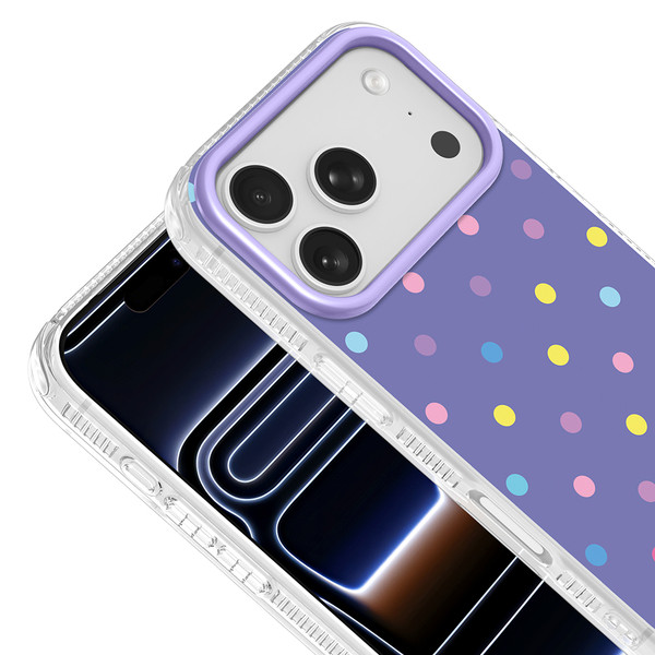 Başkenttekno iPhone 18 Pro Max Airbag Korumalı Darbe Emici Puantiye Desenli Potik Sert PC Arka Kapak Lila