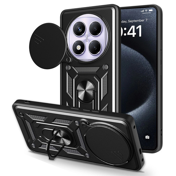 Başkenttekno Xiaomi Redmi Note 14 Pro 4G Kılıf Magnetik Standlı Kamera Korumalı Sürgülü Vega Kapak Siyah