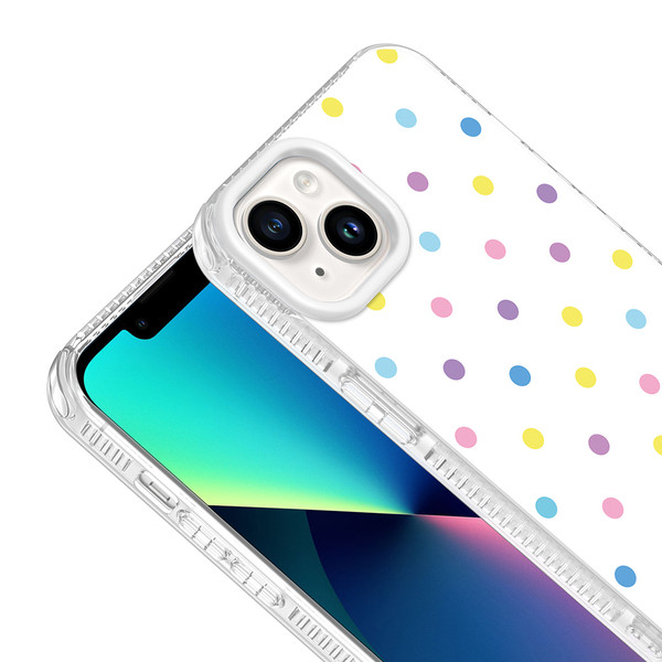 Başkenttekno iPhone 13 Airbag Korumalı Darbe Emici Puantiye Desenli Potik Sert PC Arka Kapak Beyaz