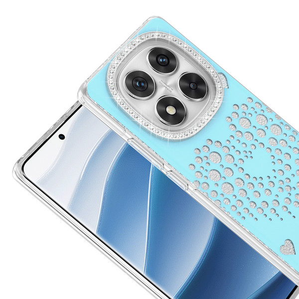 Başkenttekno Xiaomi Redmi Note 14 Pro 4G Uyumlu Kalpli Işıltılı Damla Taşlı Şeffaf Kenarlı Rivas Telefon Kılıf Mavi