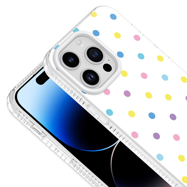 Başkenttekno iPhone 14 Pro Max Airbag Korumalı Darbe Emici Puantiye Desenli Potik Sert PC Arka Kapak Beyaz