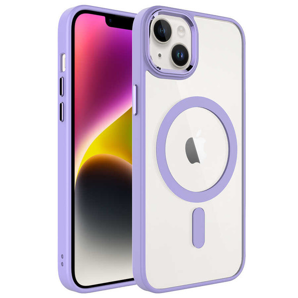Başkenttekno iPhone 14 Kılıf Wireless Şarj Özellikli Krom Magsafe Silikon Kapak Lila