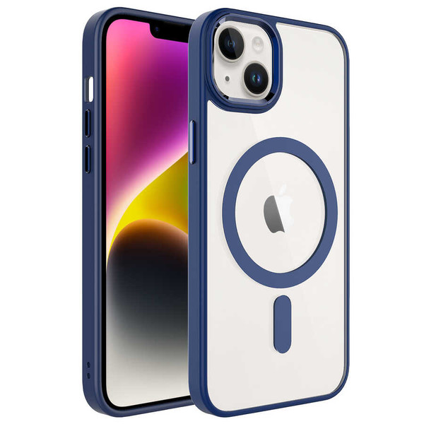 Başkenttekno iPhone 14 Kılıf Wireless Şarj Özellikli Krom Magsafe Silikon Kapak Lacivert