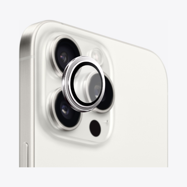 Safeus iPhone 15 Pro Max - 15 Pro ile Uyumlu Safir Temperli Kamera Lens Koruyucu Beyaz Titanyum