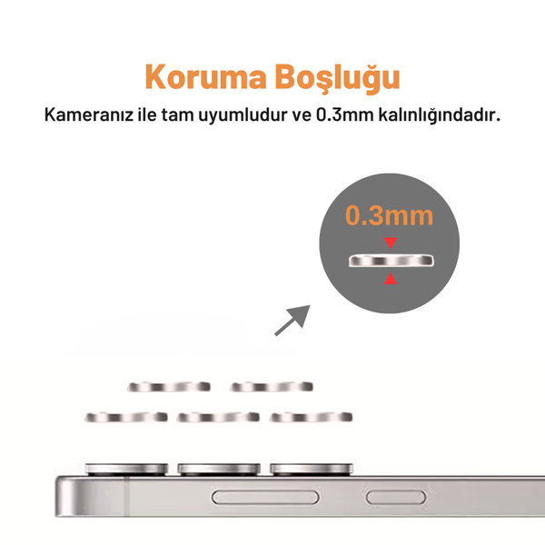 Safeus Samsung S24 Ultra ile Uyumlu Safir Temperli Kamera Lens Koruyucu Titanyum Gri