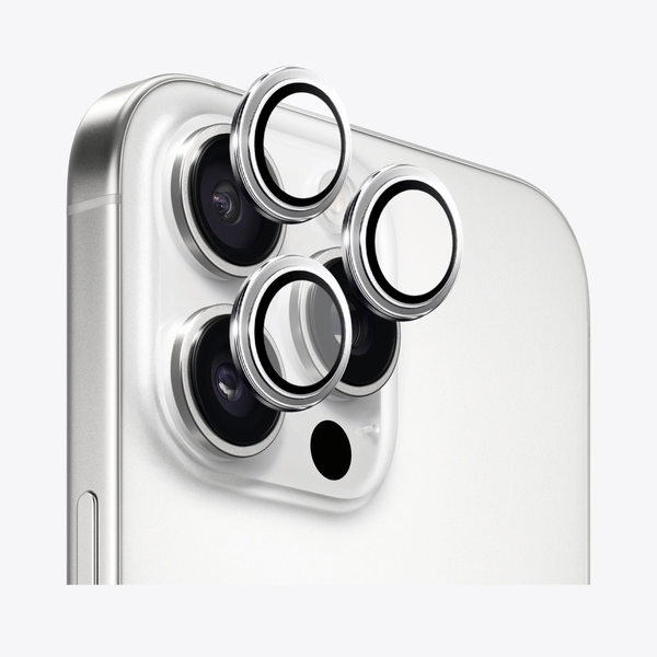Safeus iPhone 16 Pro Max - 16 Pro ile Uyumlu Safir Temperli Kamera Lens Koruyucu Beyaz Titanyum
